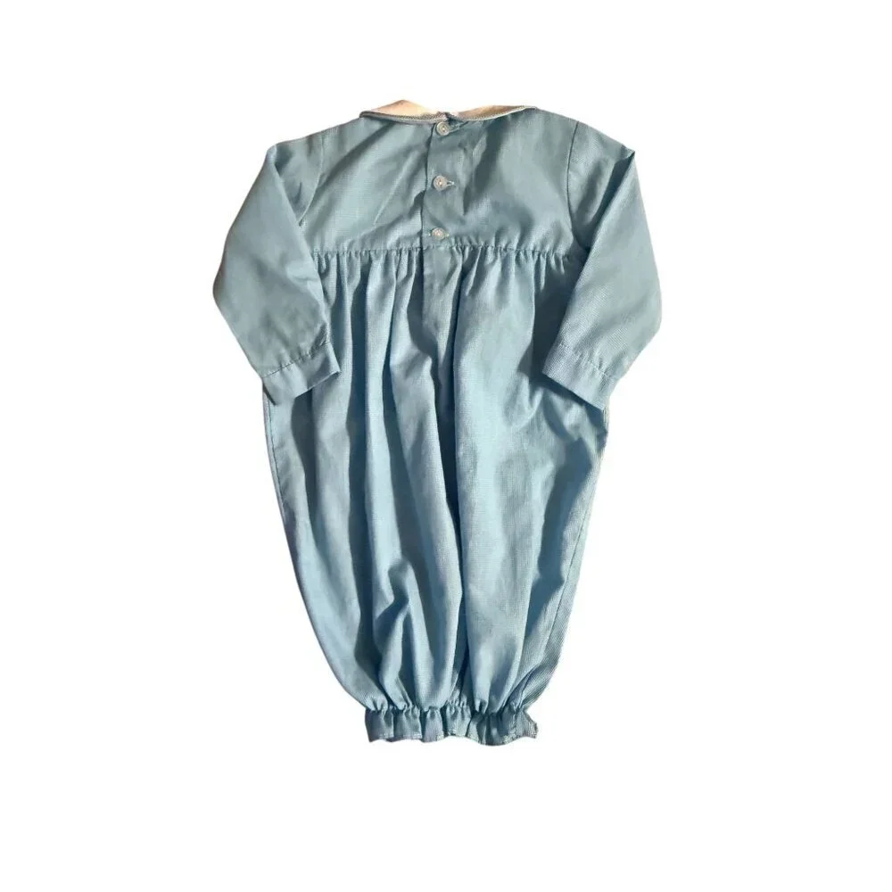 Collection Vive La Fete Baby Blue Long-Sleeve Smocked bubble Gown With Elephant